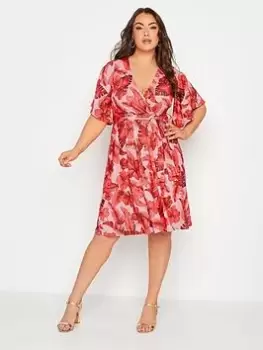 Yours Tropical Floral Wrap Dress, Pink, Size 20, Women