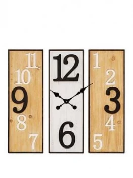 Large 3 Panel Metal & Wooden Wall Clock