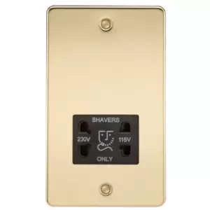 KnightsBridge Flat Plate 115/230V dual voltage shaver socket - polished brass with Black insert