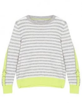 Mintie by Mint Velvet Girls Stud Stripe Jumper - Grey, Size Age: 7-8 Years, Women