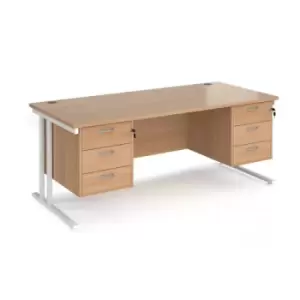 Office Desk Rectangular Desk 1800mm With Double Pedestal Beech Top With White Frame 800mm Depth Maestro 25 MC18P33WHB