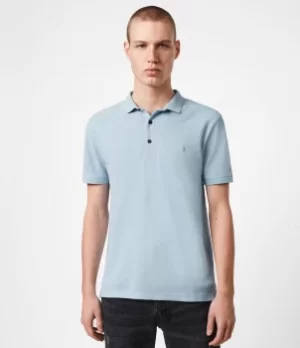 AllSaints Mens Reform Short Sleeve Polo Shirt, Pacific Blue, Size: S