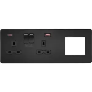 Screwless 13A 2G DP Socket with USB Fastcharge + 2G Modular Combination Plate - Matt Black 230V IP20