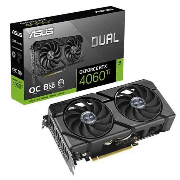 Asus DUAL RTX4060 Ti EVO OC Graphics Card, PCIe4, 8GB DDR6, HDMI, 3 DP, 2595MHz Clock, Overclocked NVRTX4060TI8ASDUALEVOOC