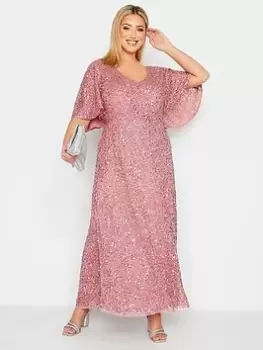 Yours Luxe V Neck Angel Sleeve Maxi - Pink, Size 22, Women