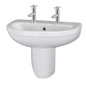 Nuie Ivo 550mm Basin 2TH & Semi Pedestal - White