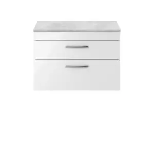 Nuie Athena 800 Wall Hung 2-drawer Vanity & Bellato Grey Worktop - Gloss White