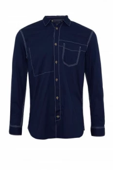 Mens French Connection Indigo Overwashed Poplin Shirt Washed Blue