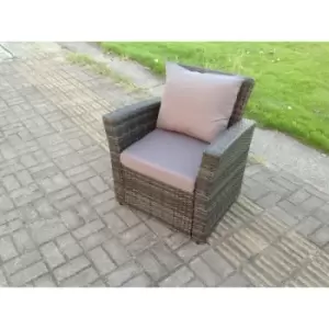 Fimous Outdoor Dark Grey Rattan High Back Arm Chair with Cushion