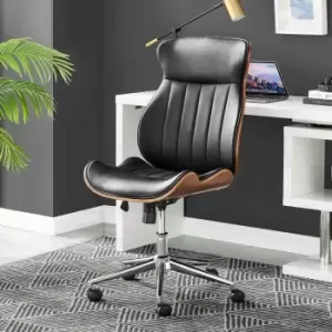 Furniture Box Parker Black Faux Leather Wood Back Office Chair