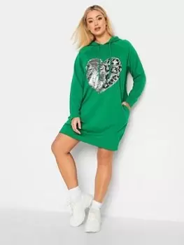 Yours Hooded Printed Sweat Dress - Green, Size 22-24, Women