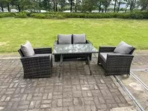 Fimous 4 Seater Outdoor Dark Grey Rattan Lounge Complete Sofa Set with Dining Table