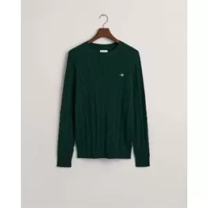 Gant Cotton Cable C-Neck Tartan Green S - Green