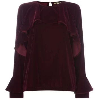 Biba Frill sleeve velvet top - Berry