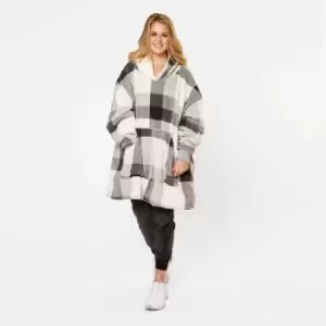 Dreamscene Check Adult Oversized Blanket Hoodie Grey