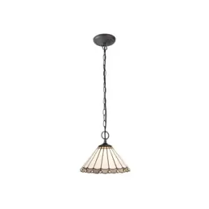 2 Light Downlighter Ceiling Pendant E27 With 30cm Tiffany Shade, Grey, Crystal, Aged Antique Brass