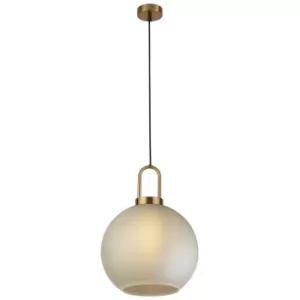 Searchlight Snowdrop 1 Light Pendant, Brass, Acid Glass