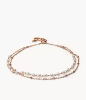 Fossil Women Imitation Pearl Rose Gold-Tone Stainless Steel Multi-Strand Bracelet