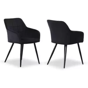 Set of 1/2/4 Camden Velvet upholstered Square Stitched Chairs - Black - Set of 2 - Black