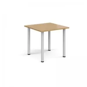 Rectangular white radial leg meeting table 800mm x 800mm - oak