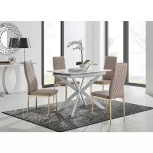 Lira 100 Extending Dining Table and 4 Cappuccino Gold Leg Milan Chairs - Cappuccino