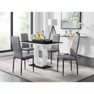 Furniturebox UK - Furniturebox Giovani 4 Black Dining Table & 4 Grey Milan Velvet Dining Chairs With Black Legs Diamond Stitch Modern Contemporary