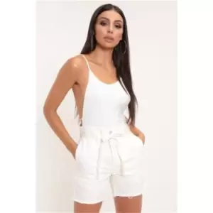 I Saw It First Denim High Waisted Belted Shorts - White