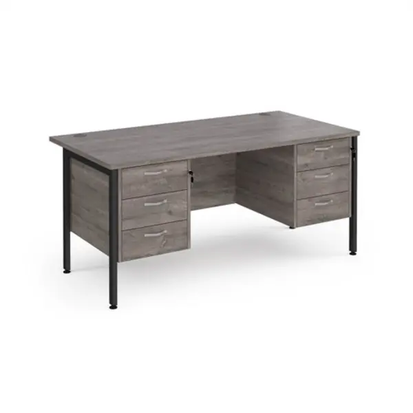 Maestro 25 straight desk 1600mm x 800mm with two x 3 drawer pedestals - Black H-frame leg, grey oak top