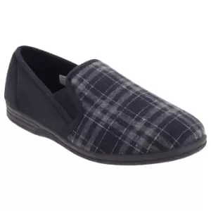 Zedzzz Mens Harley Check Felt Gusset Slippers (13 UK) (Navy Blue/Check)