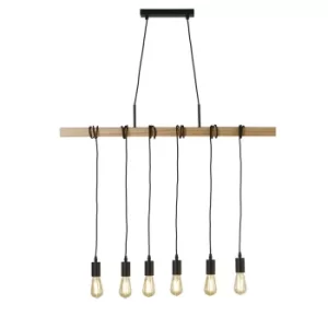 Woody 6 Light Pendant, Black And Ash Wood