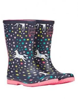 Joules Girls Unicorn Roll Up Wellies - Navy