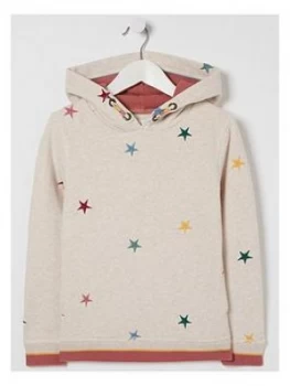 Fatface Girls Star Embroidered Hooded Top - Oatmeal