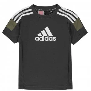 adidas Tricolour T Shirt Junior Boys - Charcoal