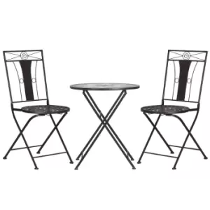 Outsunny 3pc Bistro Set w/ Mosaic Table and 2 Armless Chairs and Foldable Design - Coffee Brown