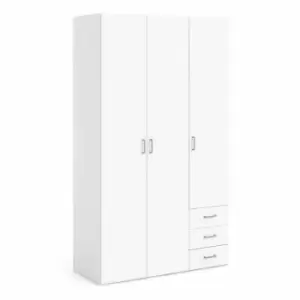 Space Wardrobe 3 Doors 3 Drawers In White 2000