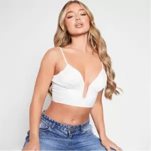 I Saw It First Plunge Neck Satin Crop Top - White