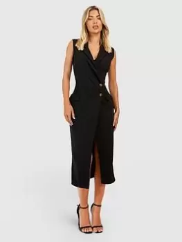 Boohoo Crepe Wrap Front Midaxi Blazer Dress - Black Size 10, Women