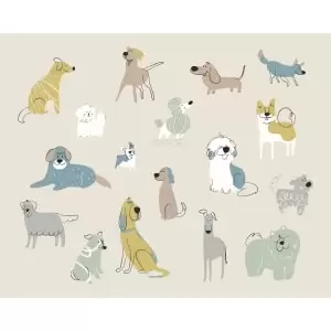 Origin Murals Happy Dogs Grey Wall Mural - 3.5 x 2.8m