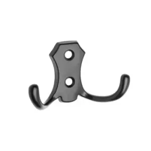 GTV Small Double Coat Hanger Hook Door Wall Bath BK24 Model - Black, Pack of 4