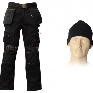 Roughneck Mens Work Trousers Belt Beanie Kneepad Black 34 32