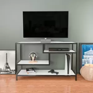 Decorotika - Robins 120 Cm Wide industrial tv Stand, tv Console, tv Unit With Open Shelves Metal For Living Room, Hallway - Black And White Colour