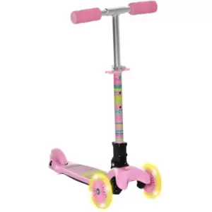 Homcom - Kids 3 Wheel Scooter Foldable Toddler Kick Scooter Adjustable Height LED Flashing Wheels for Boys and Girls 3-8 Years Pink