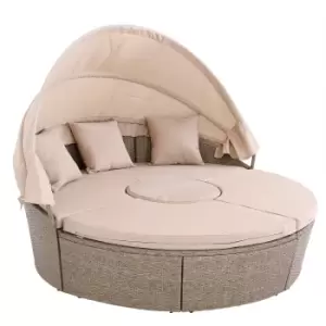 Rattan Garden Day Bed Beige 6ft with Telescopic Table