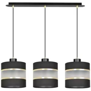 Emibig Mogi Black Bar Pendant Ceiling Light with Black, Gold Fabric Shades, 3x E27