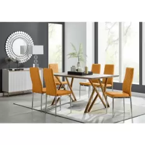 Taranto Oak Effect Dining Table and 6 Mustard Milan Chairs - Mustard Yellow