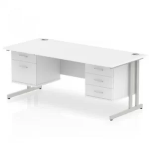 Impulse 1600 Rectangle Silver Cant Leg Desk White 1 x 2 Drawer 1 x 3 Drawer Fixed Ped