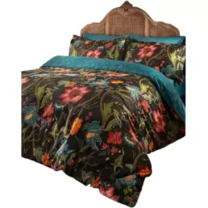 Riva Paoletti Botanist Duvet Cover Set (King) (Black/Multicoloured) - Black/Multicoloured