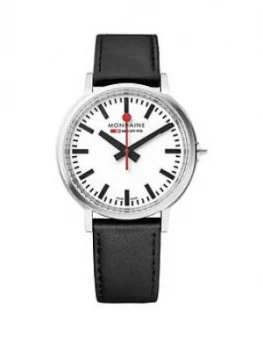 Mondaine Mondaine Swiss Made Stop2Go White Sapphire Glass Dial With Backlight And Stainless Steel Brushed 41Mm Case Dial Black Leather Strap Watch