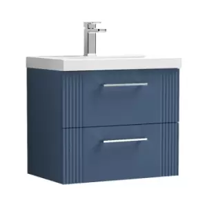 Nuie Deco Satin Blue 600mm Wall Hung 2 Drawer Vanity Unit with 50mm Profile Basin - DPF393D - Satin Blue