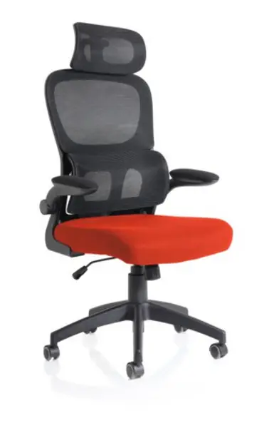 Iris Task Operator Black Mesh Back Bespoke Tabasco Orange Fabric Seat With Headrest